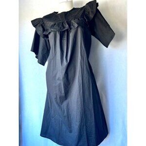 Nuuts A-Line Dress Black Ruffle Detail Women Size M Short Sleeves Zipper pockets